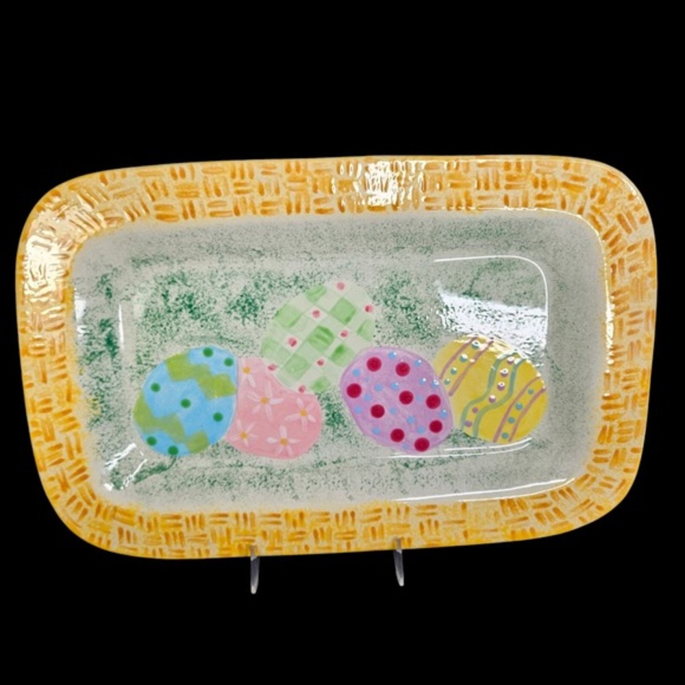 Easter Egg Serving Platter Rectangular Tray Spring Decor Plate Colorful READ